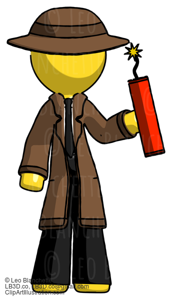 Yellow Detective Man Holding Dynamite With Fuse Lit #3280