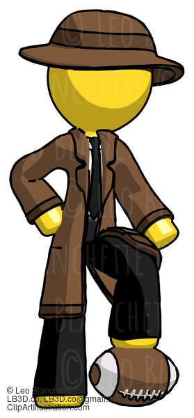 Yellow Detective Man Standing With Foot On Football #3282