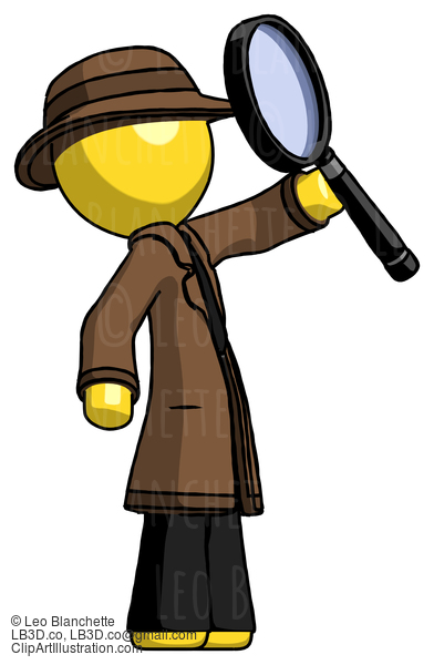 Yellow Detective Man Inspecting With Large Magnifying Glass Facing Up #3283