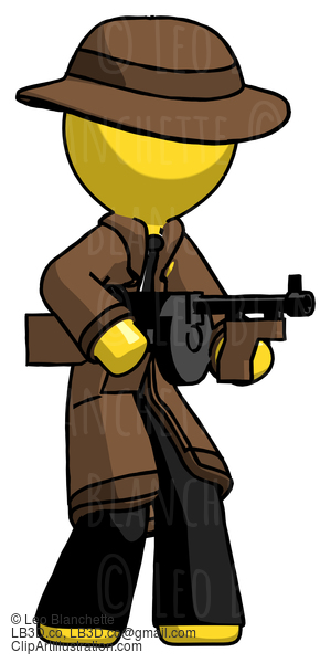 Yellow Detective Man Tommy Gun Gangster Shooting Pose #3286