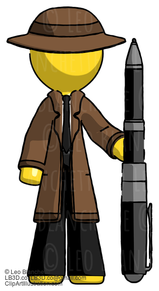 Yellow Detective Man Holding Large Pen #3288