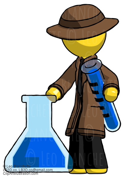 Yellow Detective Man Holding Test Tube Beside Beaker Or Flask #3295