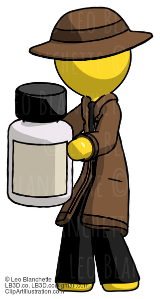 Yellow Detective Man Holding White Medicine Bottle #3302