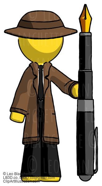 Yellow Detective Man Holding Giant Calligraphy Pen #3303