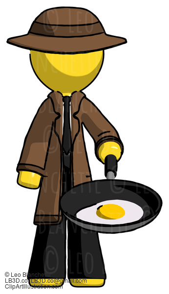 Yellow Detective Man Frying Egg In Pan Or Wok #3306