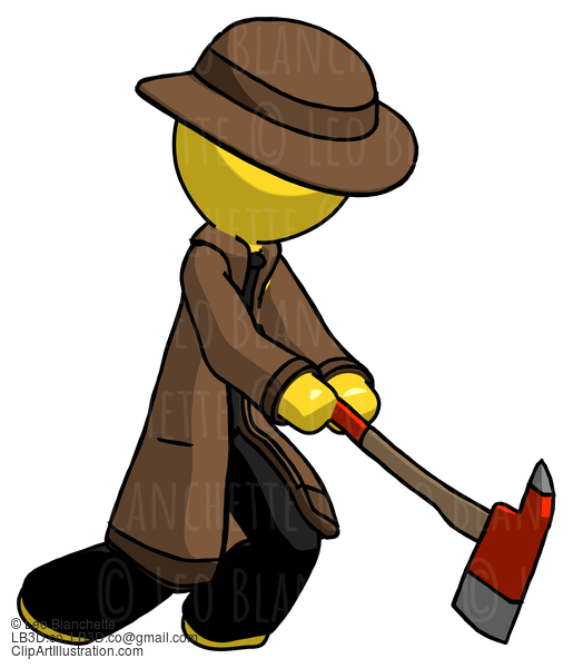 Yellow Detective Man Striking With A Red Firefighter’S Ax #3307