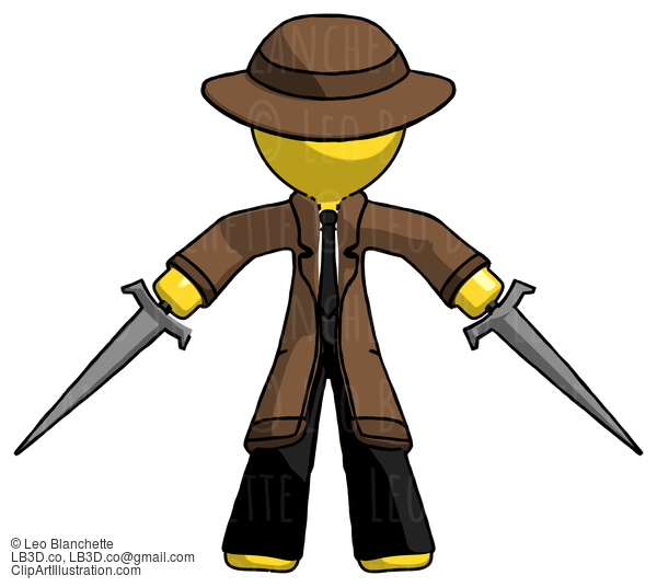 Yellow Detective Man Two Sword Defense Pose #3312