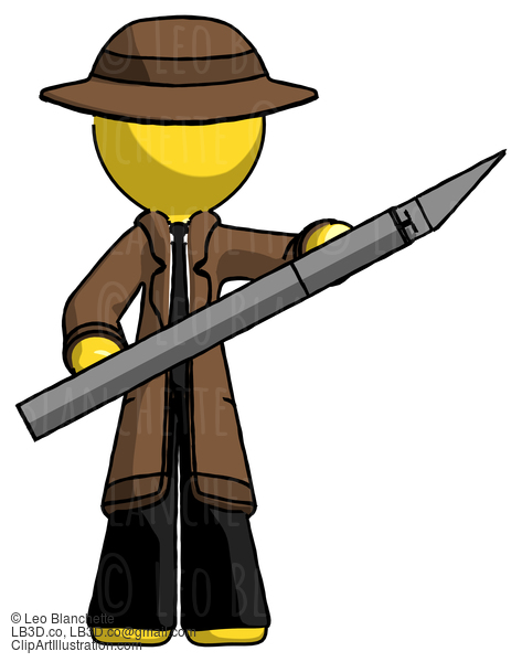 Yellow Detective Man Holding Large Scalpel #3313