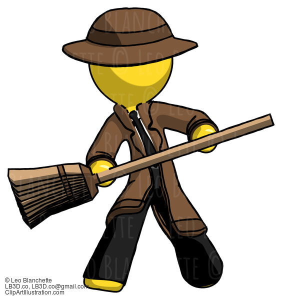 Yellow Detective Man Broom Fighter Defense Pose #3316