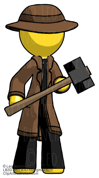 Yellow Detective Man With Sledgehammer Standing Ready To Work Or Defend #3317