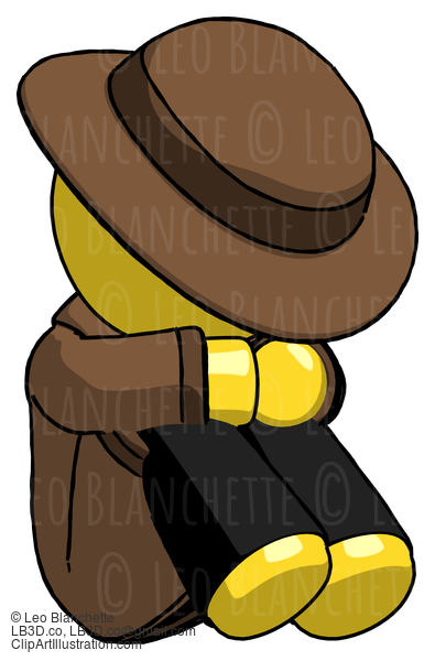 Yellow Detective Man Sitting With Head Down Facing Angle Right #3319