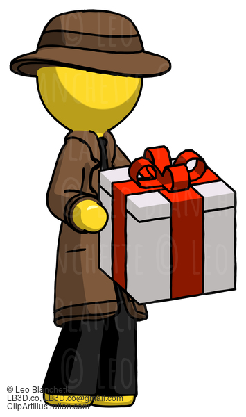 Yellow Detective Man Giving A Present #3328