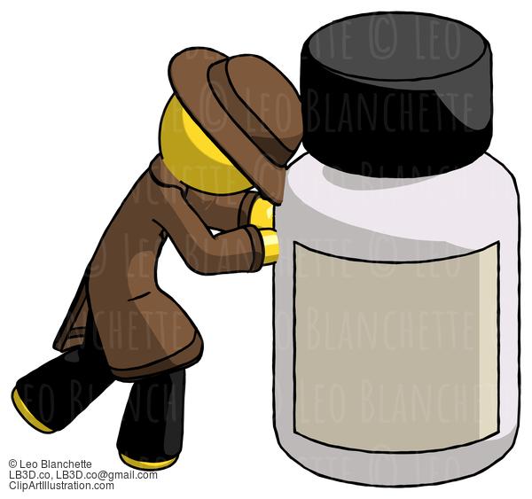 Yellow Detective Man Pushing Large Medicine Bottle #3329