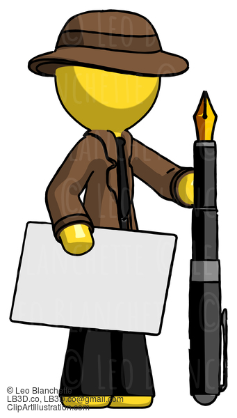 Yellow Detective Man Holding Large Envelope And Calligraphy Pen #3330