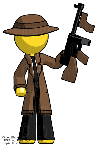 Yellow Detective Man Holding Tommygun #3332