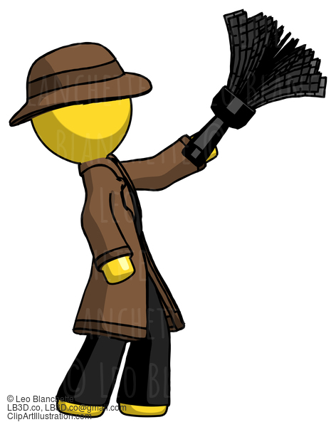 Yellow Detective Man Dusting With Feather Duster Upwards #3335