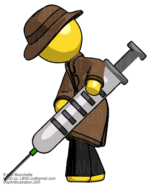 Yellow Detective Man Using Syringe Giving Injection #3337