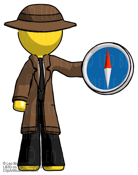 Yellow Detective Man Holding A Large Compass #3343