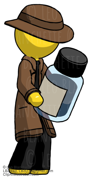 Yellow Detective Man Holding Glass Medicine Bottle #3344