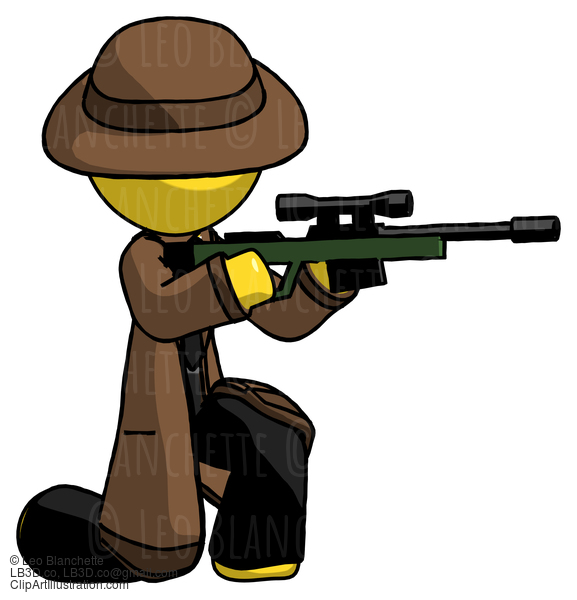 Yellow Detective Man Kneeling Shooting Sniper Rifle #3346