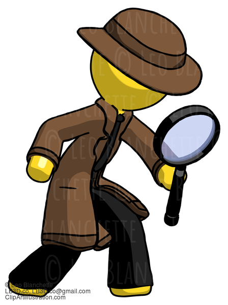 Yellow Detective Man Inspecting With Large Magnifying Glass Right #3347