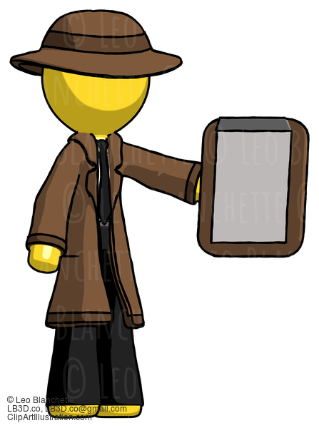 Yellow Detective Man Showing Clipboard To Viewer #3348