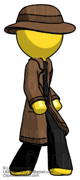 Yellow Detective Man Walking Turned Right Front View #3356