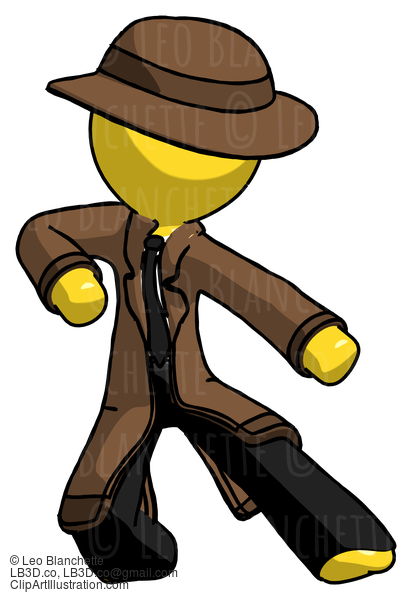 Yellow Detective Man Karate Defense Pose Right #3357