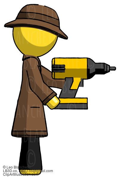 Yellow Detective Man Using Drill Drilling Something On Right Side #3360