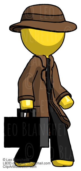 Yellow Detective Man Walking With Briefcase To The Right #3361