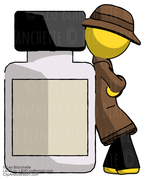 Yellow Detective Man Leaning Against Large Medicine Bottle #3365