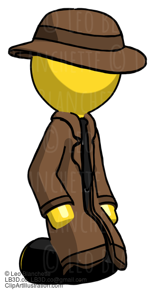 Yellow Detective Man Kneeling Angle View Right #3367