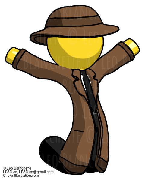 Yellow Detective Man Jumping Or Kneeling With Gladness #3368