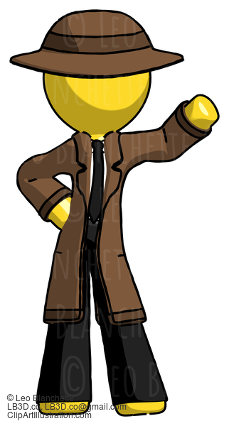 Yellow Detective Man Waving Left Arm With Hand On Hip #3369