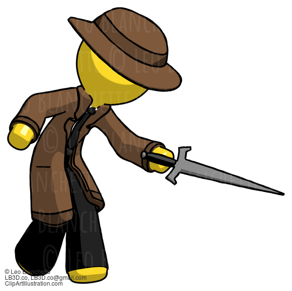 Yellow Detective Man Sword Pose Stabbing Or Jabbing #3370