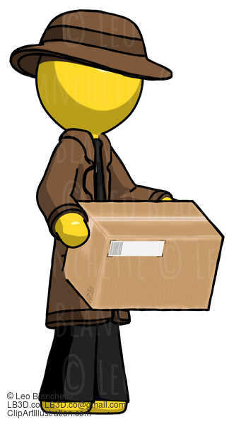 Yellow Detective Man Holding Package To Send Or Recieve In Mail #3371