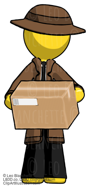 Yellow Detective Man Holding Box Sent Or Arriving In Mail #3373