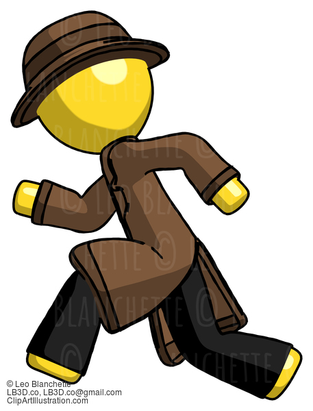 Yellow Detective Man Running Fast Left #3375