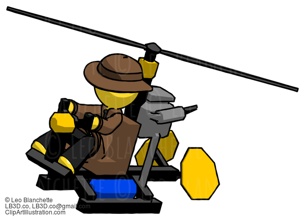 Yellow Detective Man Flying In Gyrocopter Front Side Angle Top View #3377