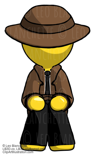 Yellow Detective Man Squatting Facing Front #3380