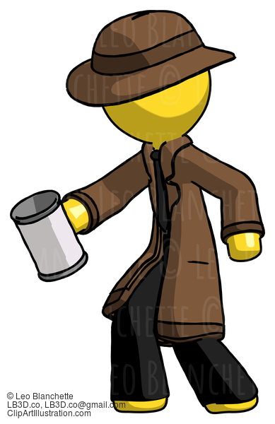 Yellow Detective Man Begger Holding Can Begging Or Asking For Charity Facing Left #3381