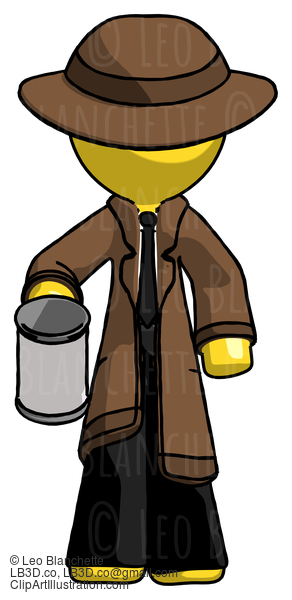 Yellow Detective Man Begger Holding Can Begging Or Asking For Charity #3383