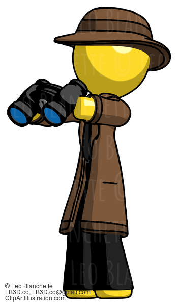 Yellow Detective Man Holding Binoculars Ready To Look Left #3392