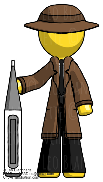 Yellow Detective Man Standing With Large Thermometer #3402