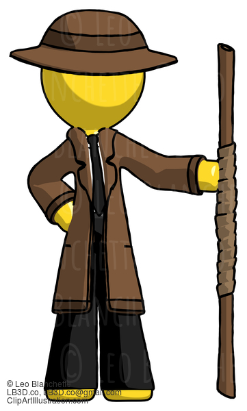 Yellow Detective Man Holding Staff Or Bo Staff #3403