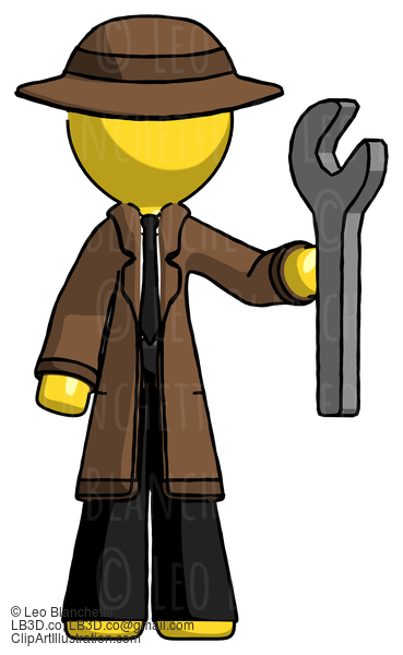 Yellow Detective Man Holding Wrench Ready To Repair Or Work #3405