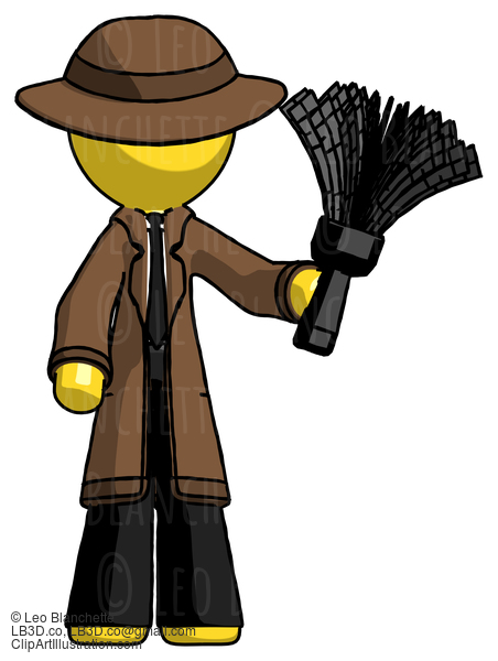 Yellow Detective Man Holding Feather Duster Facing Forward #3407