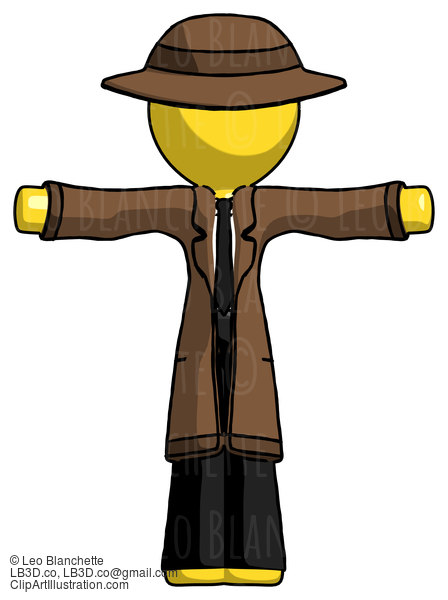 Yellow Detective Man T-Pose Arms Up Standing #3410