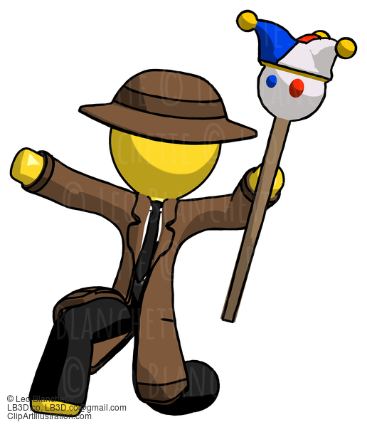 Yellow Detective Man Holding Jester Staff Posing Charismatically #3411