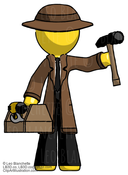 Yellow Detective Man Holding Tools And Toolchest Ready To Work #3413